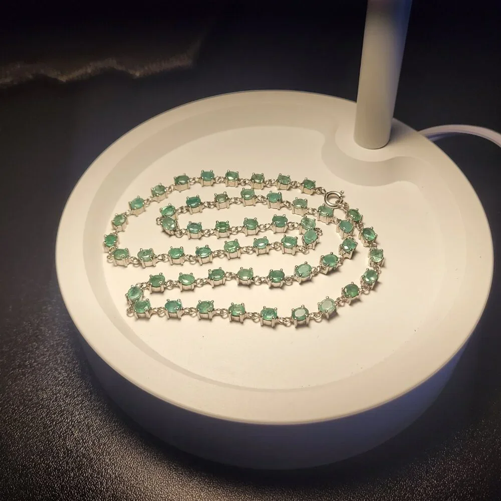 NFS Emerald Necklace 53 Natural Stones 12ct May Birthstone 20" Sterling - Picture 5 of 15